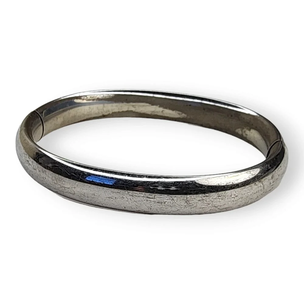 Vintage Sterling Silver 925 Hollow Hinged Signed HFB Bangle Bracelet